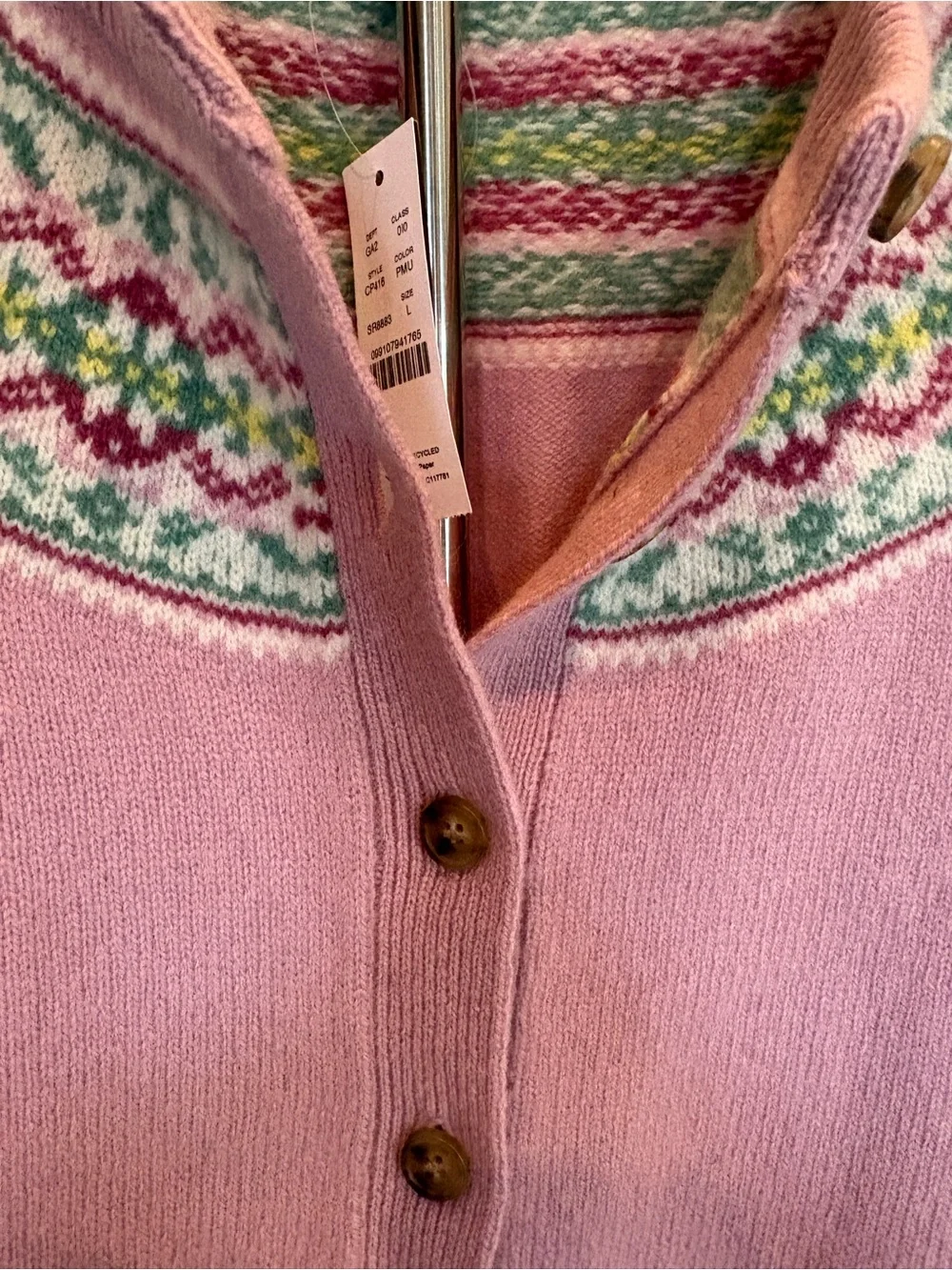 NWT J. Crew Fair Isle Button-Front Sweater, sz L